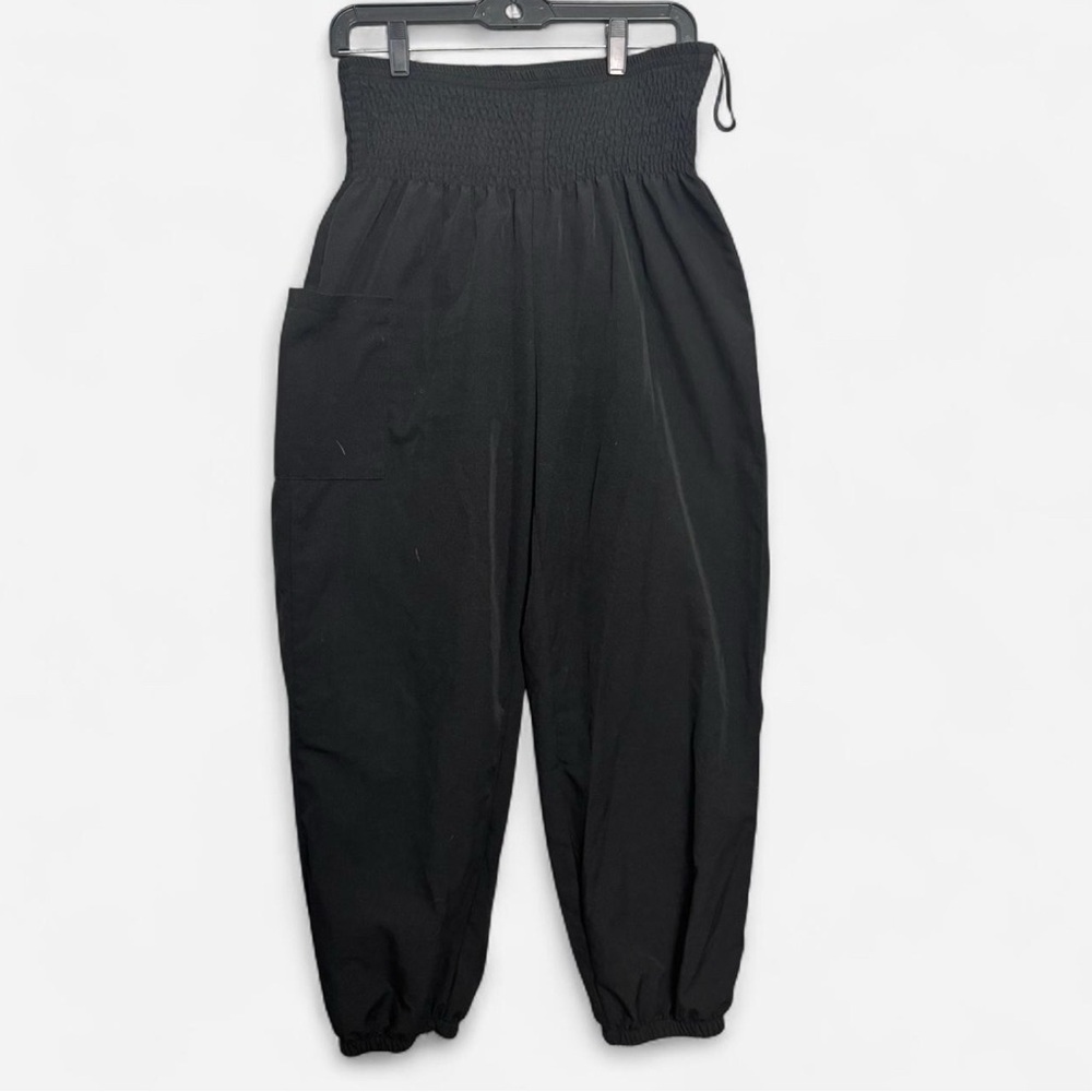 SHEIN L Black High-Waist Cargo Joggers Smocked Waist Y2K Gorpcore Streetwear